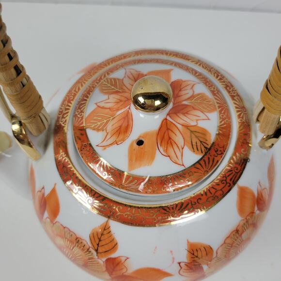 Vtg. Napcoware Japan Teapot With Lid Hand Painted Famille Rose Orange Porcelain - Picture 11 of 15